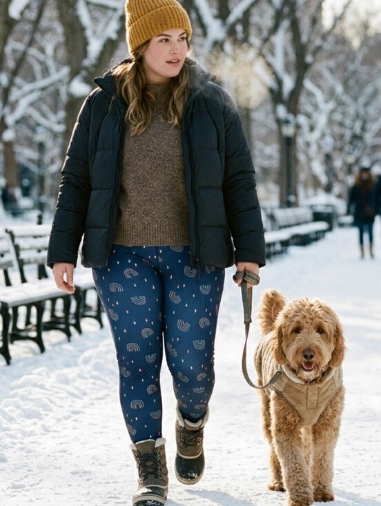 Serra Pants - Serra Blue Fleece Lined Leggings with Rainbow and Teardrop Pattern